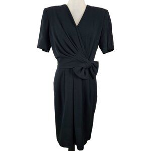 Vintage Leslie Fay Evenings Womens Black Dress Bow Detail & Short Sleeve Size 10